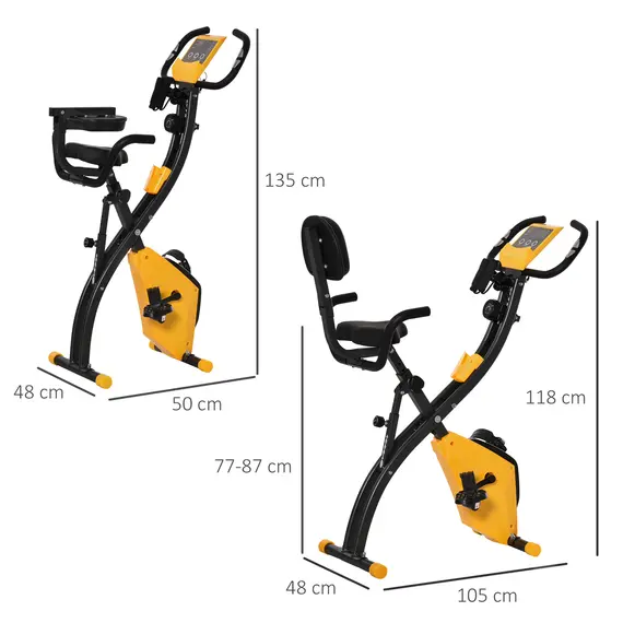 Buy 2-in-1 Folding Exercise Bike with 8-Level Magnetic Resistance, Arm Resistance Band, Pulse Sensor, Yellow, 3 image