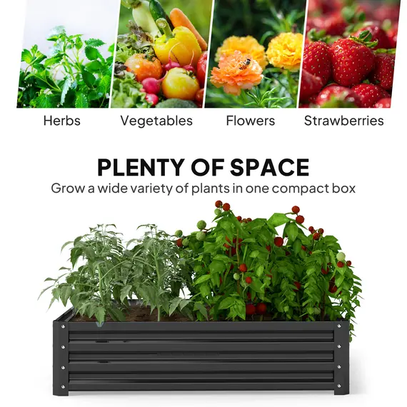 Buy Outsunny 432L Square Raised Garden Bed Box with Weatherized Steel Frame for Vegetables, Flowers and Herbs, 120 x 120 x 30cm, Grey, 4 image
