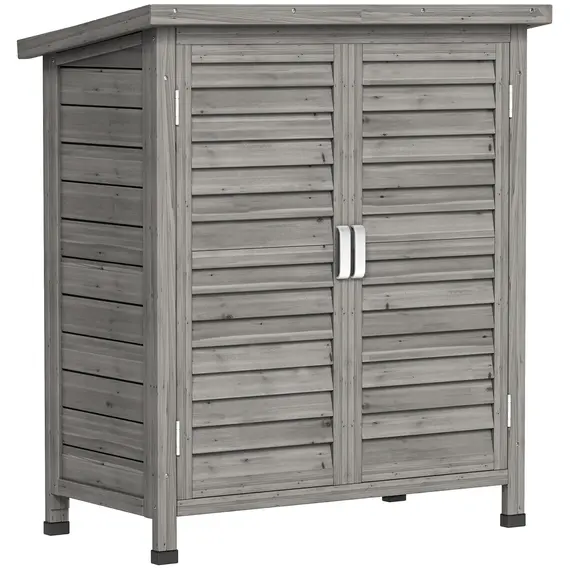 Buy Outsunny Garden Shed Wooden Garden Storage Shed 2 Door Unit Solid Fir Wood Garage Tool Organisation Cabinet, 87L x 46.5W x 96.5Hcm, Grey