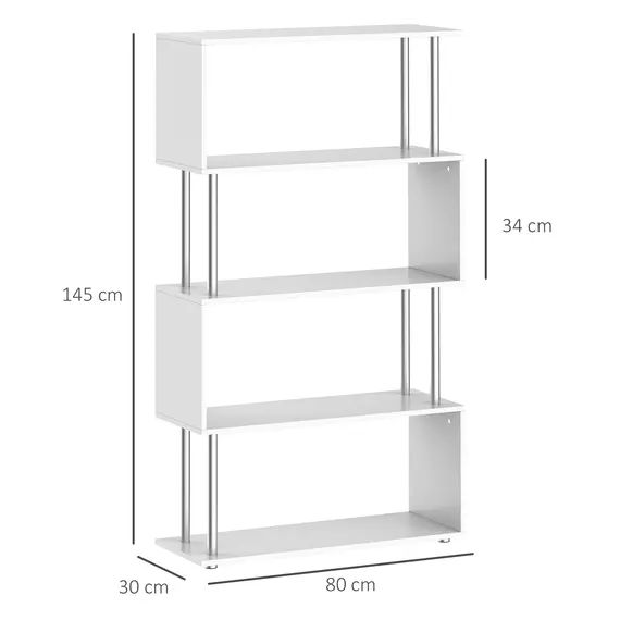 Buy S Shape Bookcase, 5 Tiers Bookshelf, Modern Freestanding Storage Shelf for Home Office, Study, Living Room, 80 x 30 x 145cm, White, 3 image
