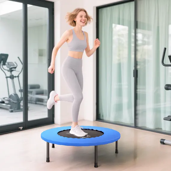 Buy HOMCOM 32" Mini Fitness Trampoline Home Gym Yoga Exercise Rebounder Indoor Outdoor Jumper with Safety Pad, Support Up to 100 KG, Blue and Black, 8 image