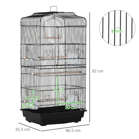 Buy Large Metal Bird Cage with Stand, Perches, Food Bowls, Swing, for Budgies, Parakeets, Black, 3 image