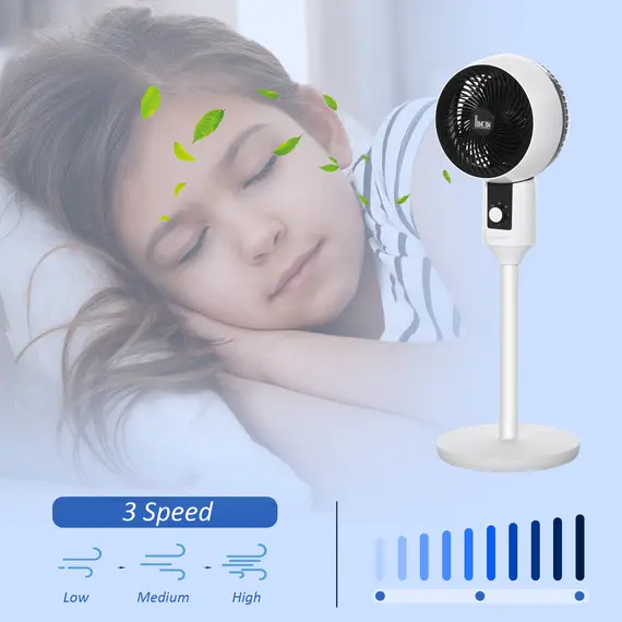 Buy 9'' Air Circulator Fan 3 Speed, 70° Oscillation 90° Vertical Tilt, Carry Handle, Pedestal Fan, Pedestal Fan for Living Room, Bedroom, Office, White and Black, 5 image