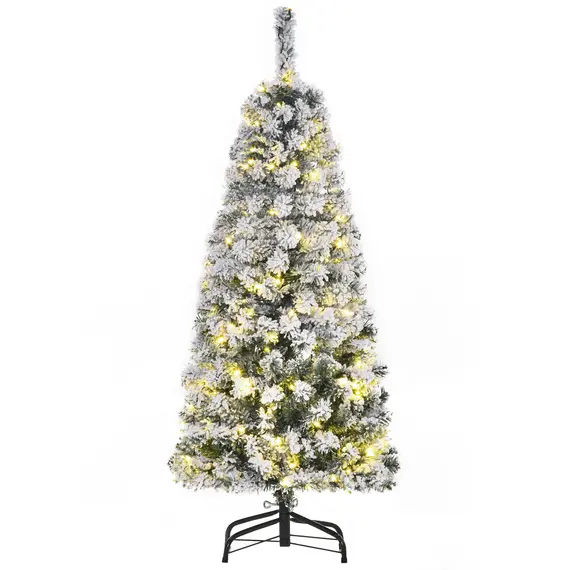 Buy 4FT Prelit Artificial Snow Flocked Christmas Tree with Warm White LED Light, Holiday Home Xmas Decoration, Green White