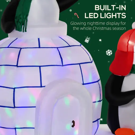 Buy HOMCOM 5ft Christmas Inflatable Two Penguins Wearing a Scarf with Ice House Blow Up Decor Home Indoors with Built-in LED Lights Outdoor Toys in Lawn Garden, 4 image