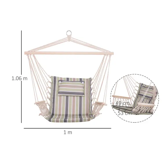 Buy Garden Outdoor Hanging Hammock Chair Thick Rope Frame Wooden Arms Safe Wide Seat Garden Outdoor Spot Stylish Multicoloured stripes, 3 image