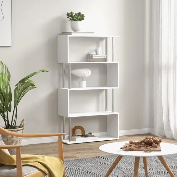 Buy S Shape Bookcase, 5 Tiers Bookshelf, Modern Freestanding Storage Shelf for Home Office, Study, Living Room, 80 x 30 x 145cm, White, 2 image