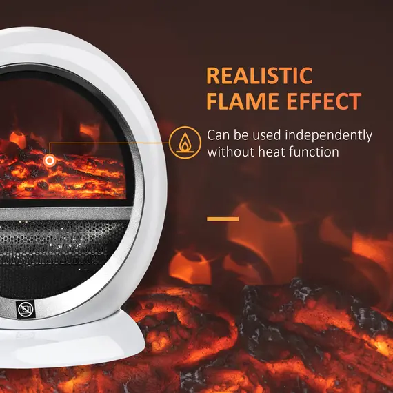 Buy HOMCOM Freestanding Electric Fireplace Indoor Space Table Top Heater with Realistic Flame Effect, Rotatable Head, Overheating Protection, 1500W, White, 4 image