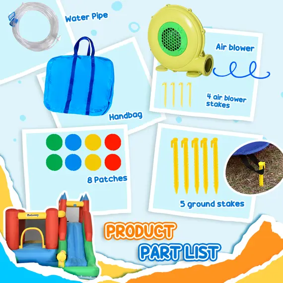 Buy Kids Inflatable Bouncy Castle Water Slide 6 in 1 Bounce House Jumping Castle Water Pool Gun Climbing Wall Basketball Hoop with Air Blower for Summer Playland, 5 image