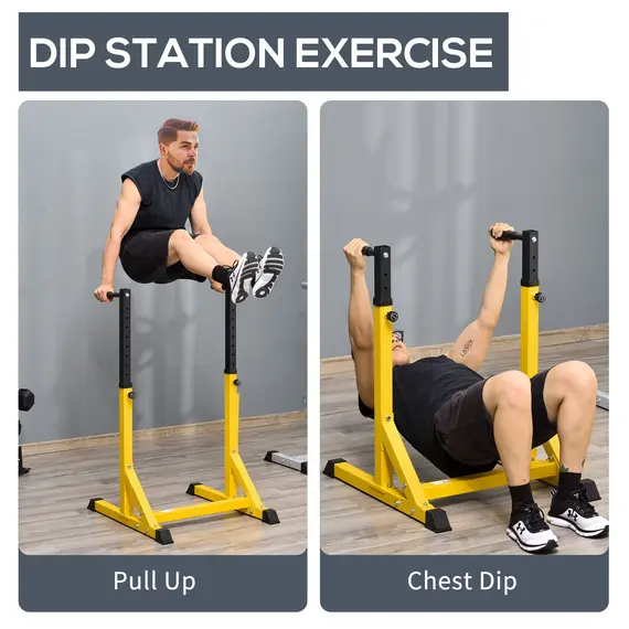 Buy HOMCOM 83.5L x 71.5W x 126H cm Dip Station Chin Up Parallel Bars Pull Up Power Tower Home Gym Workout Bicep Tricep Fitness Equipment Height Adjustable, 8 image
