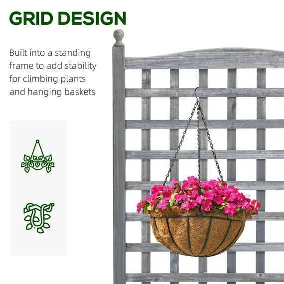 Buy Outsunny Garden Planters with Trellis for Climbing Vines, Wood Raised Beds for Garden, Flower Pot, Indoor Outdoor, Grey, 4 image