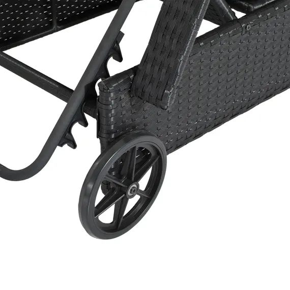 Buy Outsunny Rattan Sun Lounger, Garden Lounger Recliner with Wheels and Adjustable Backrest, Outdoor Reclining Sunbed Garden Chair with Cushion and Headrest for Patio, Beach, Terrace, Black, 8 image