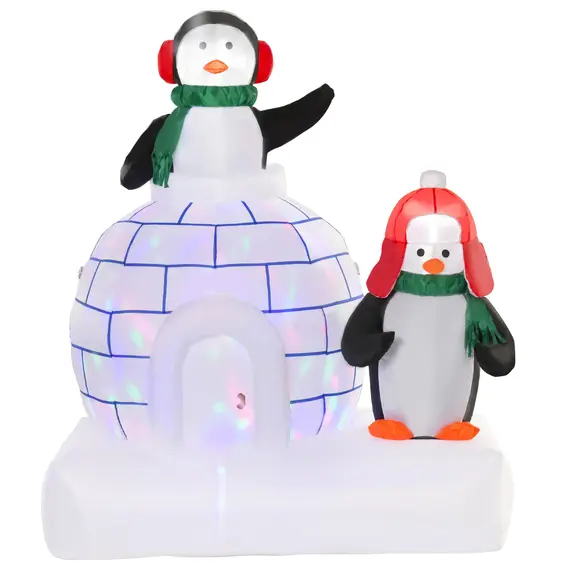 Buy HOMCOM 5ft Christmas Inflatable Two Penguins Wearing a Scarf with Ice House Blow Up Decor Home Indoors with Built-in LED Lights Outdoor Toys in Lawn Garden