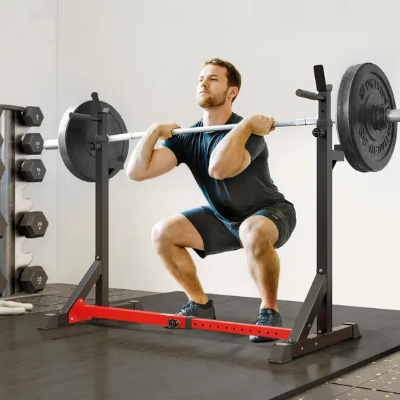 Buy HOMCOM Barbell Rack, Width and Height Adjustable Dip Stand, Bench Press Rack for Home Gym Weight Lifting Fitness Workout, Max Load 150kg, 2 image