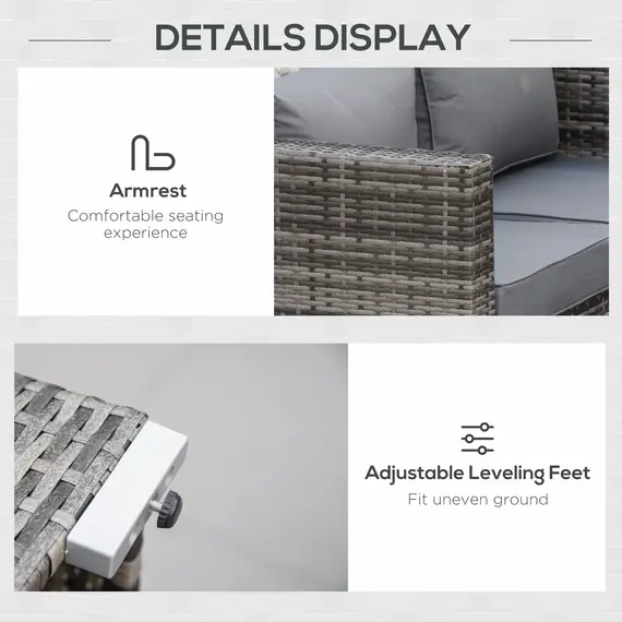 Buy 6PC Rattan Corner Sofa Set Wicker 4 Seater Garden Storage Coffee Table Conversation Ottoman Outdoor Weave Furniture w/ Cushion Grey, 7 image