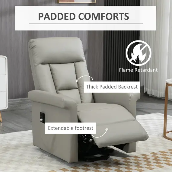 Buy Power Lift Chair Armchair for the Elderly, PU Leather Recliner Chair with Extended Footrest, Remote Control and Side Pocket, Grey, 7 image