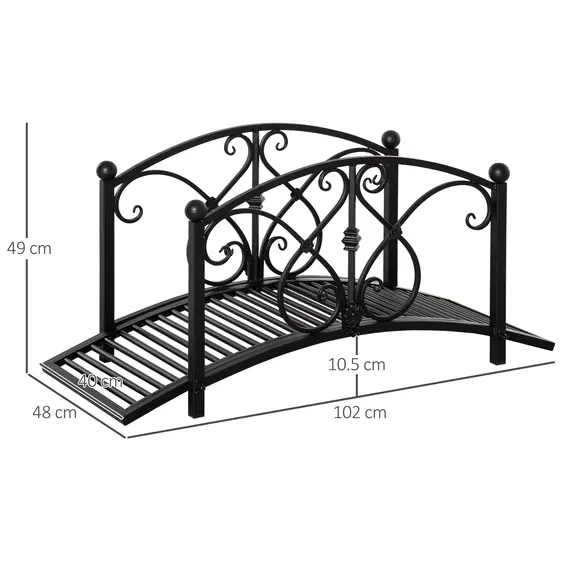Buy Outsunny 102L x 48W x 49H Classic Metal Garden Bridge with Safety Railings Arc Footbridge Decorative Pond Bridge for Backyard Creek Stream, Black, 3 image