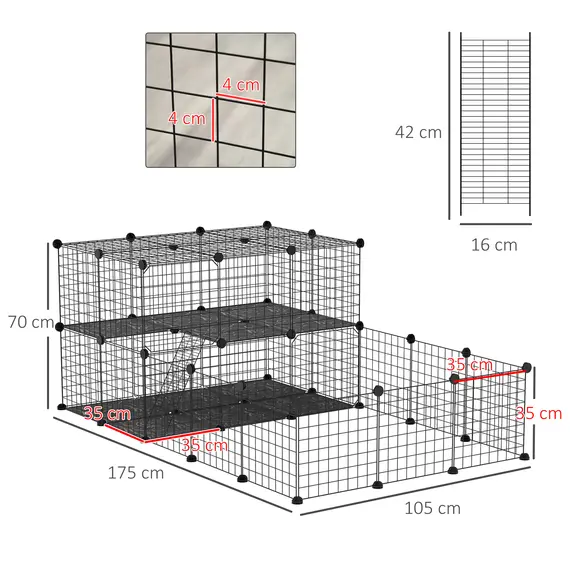 Buy Pet Playpen with Door, Guinea Pigs Metal Mesh Cage for Small Animal, Chinchilla, 175 x 105 x 70 CM, Black, 3 image