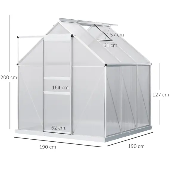 Buy Outsunny 190 x 190cm Walk-In Polycarbonate Greenhouse, 3 image