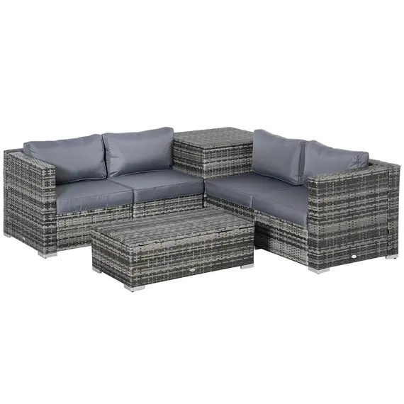 Buy 6PC Rattan Corner Sofa Set Wicker 4 Seater Garden Storage Coffee Table Conversation Ottoman Outdoor Weave Furniture w/ Cushion Grey