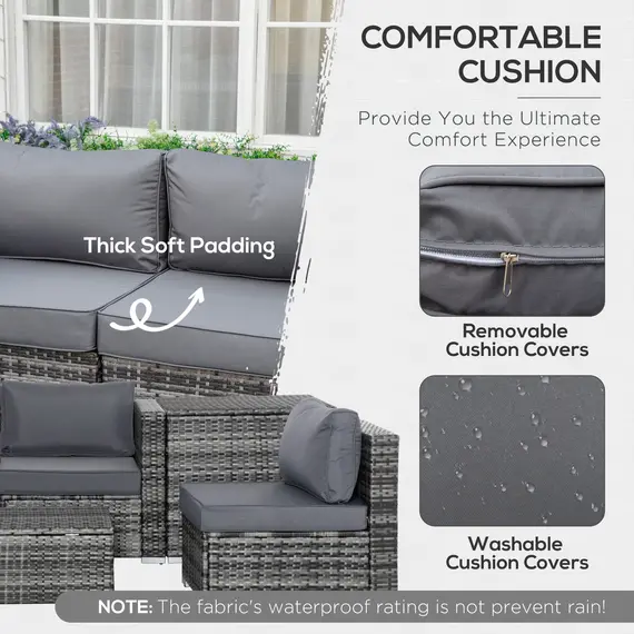 Buy 6PC Rattan Corner Sofa Set Wicker 4 Seater Garden Storage Coffee Table Conversation Ottoman Outdoor Weave Furniture w/ Cushion Grey, 5 image