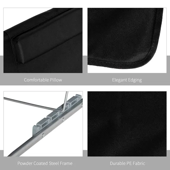 Buy Outsunny Set of 2 Foldable Garden Beach Chair Mat Lightweight Outdoor Sun Lounger Seats Adjustable Back Metal Frame PE Fabric Head Pillow w/ Carry Bag, Black, 7 image