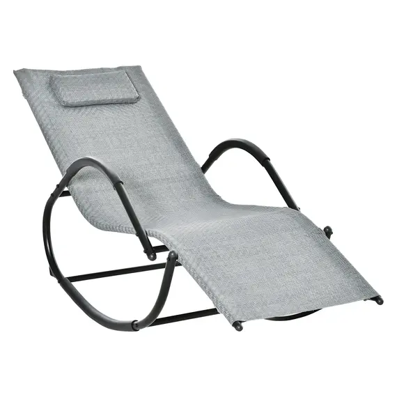 Buy Outsunny Zero Gravity Rocking Lounge Chair Rattan Effect Patio Rocking Chair w/ Removable Pillow Recliner Seat Breathable Texteline - Grey