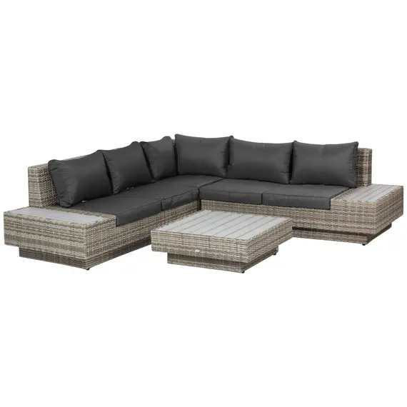 Buy Outsunny 4 PCs Rattan Garden Furniture Outdoor Sectional Corner Sofa and Coffee Table Set  Conservatory Wicker Weave Furniture with Armrest and Cushions - Light Grey