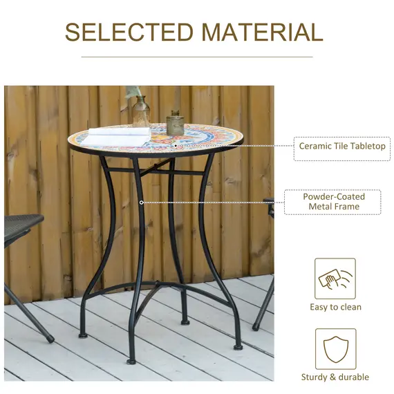 Buy 60cm Mosaic Outdoor Patio Table - Red, 5 image
