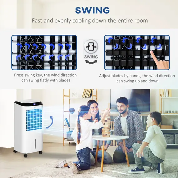 Buy HOMCOM Portable Air Cooler, Evaporative Anion Ice Cooling Fan Water Conditioner Humidifier Unit with 10L Water Tank, 3 Modes, 3 Speed, Remote, Timer, Oscillating for Home Quiet Bedroom, White, 8 image