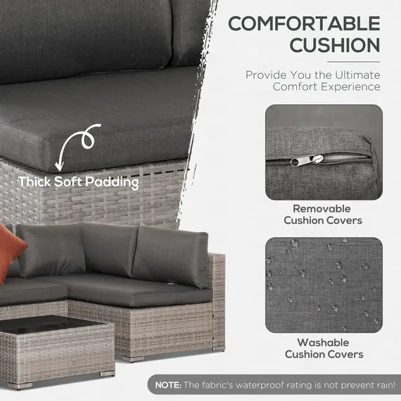 Buy Outsunny Four-Piece Half-Square Rattan Sofa Set - Mixed Grey, 5 image