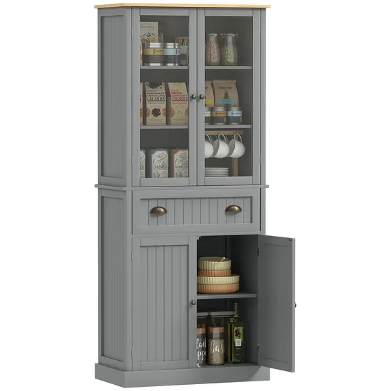 Buy 180cm Tall Kitchen Pantry Cupboard, Freestanding Storage Cabinet with 5 Tier, Adjustable Shelves,  Drawer, Grey