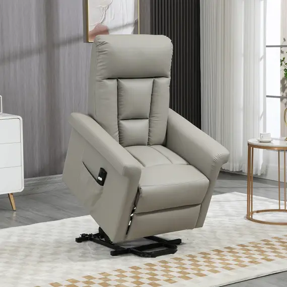 Buy Power Lift Chair Armchair for the Elderly, PU Leather Recliner Chair with Extended Footrest, Remote Control and Side Pocket, Grey, 2 image