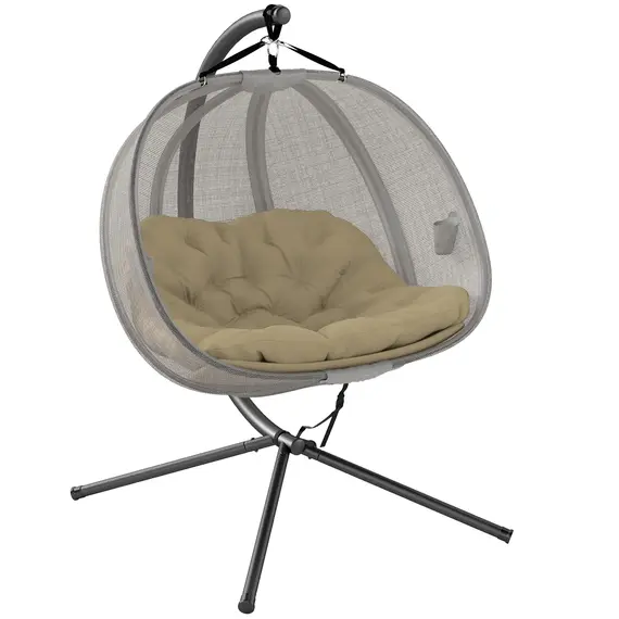 Buy Double Hanging Egg Chair 2 Seaters Texteline Swing Hammock Chair with Stand, Cushion and Folding Design, for Indoor and Outdoor, Brown