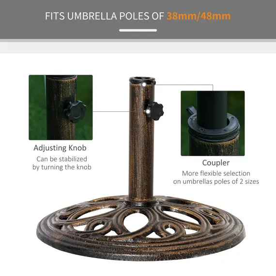 Buy 11.5 kg Cast Metal Round Patio Umbrella Base Stand, Umbrella Holder for Outdoor, Patio, Garden, Bronze Tone, 4 image