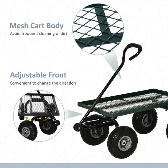 Buy Outsunny Garden Trolley Cart, Heavy Duty Garden Cart with Metal Frame, 10" Pneumatic Wheels, Rotating Handle, 150kg Capacity, for Garden, Farm, Green, 6 image