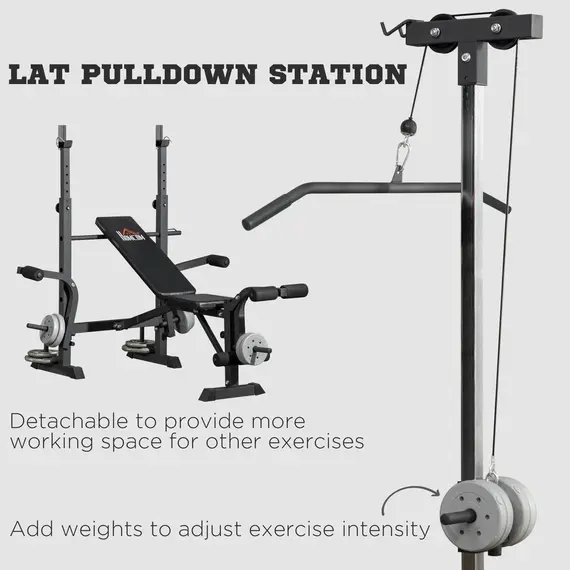 Buy HOMCOM Adjustable Weight Bench with Pulley System, Incline Bench Press Set with Squat Rack, Leg Developer, Butterfly and Weight Storage, for Home Gym Full Body Workout, 5 image