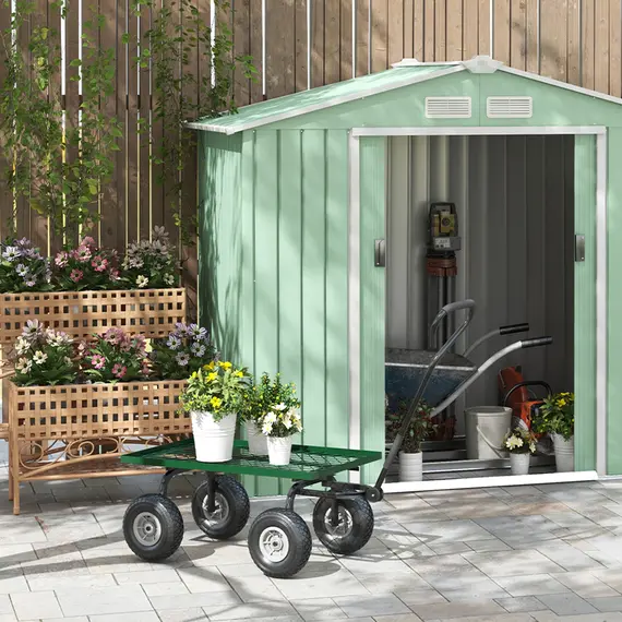 Buy Outsunny Garden Trolley Cart, Heavy Duty Garden Cart with Metal Frame, 10" Pneumatic Wheels, Rotating Handle, 150kg Capacity, for Garden, Farm, Green, 9 image