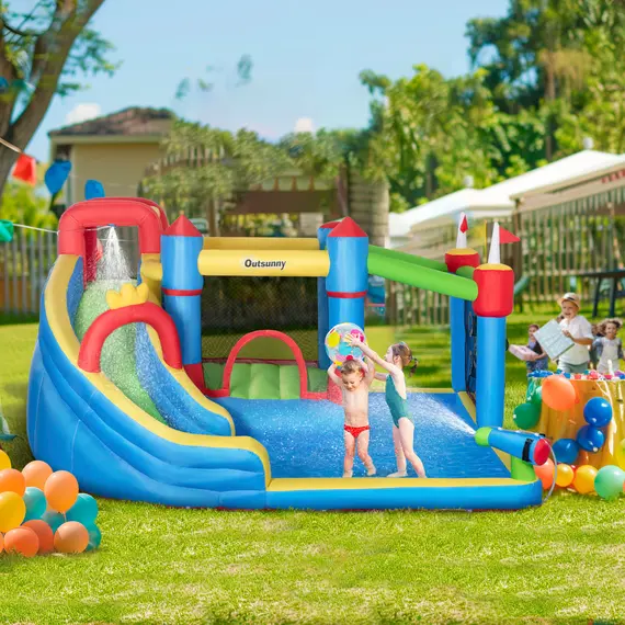Buy 6 in 1 Kids Bouncy Castle, with Water Slide, Water Gun, Climbing Wall, Air Blower for Indoors/Outdoors, 3.9 x 3 x 2m, 2 image