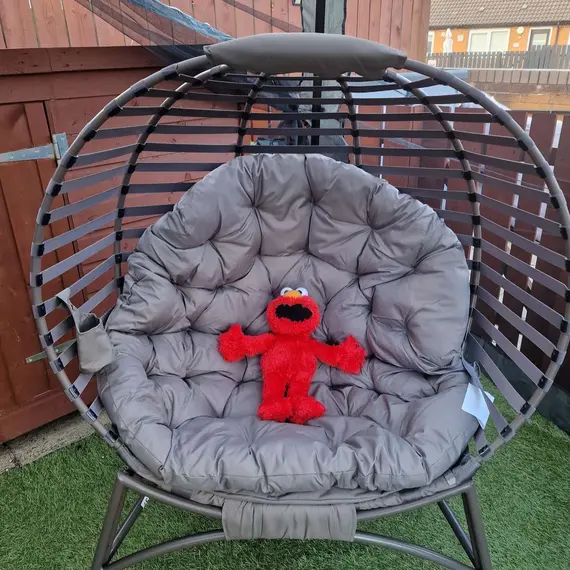 Buy Egg Chair with Cushion & Side Pocket - Brown, 8 image