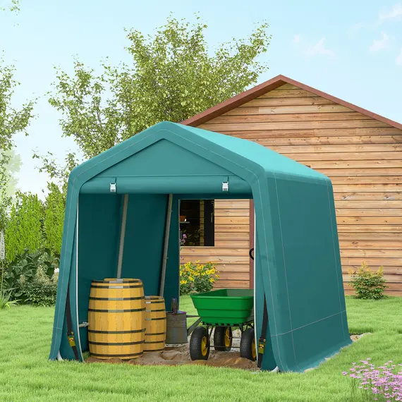 Buy Outsunny 8 x 6.5 ft Outdoor Garden Storage Shed, Waterproof Bike Tent with Double Roll-up Zipper Door for Garden Tools, Green, 9 image