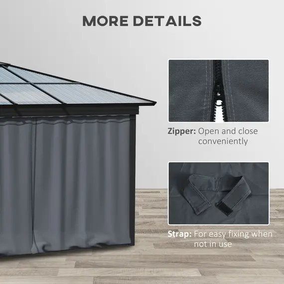 Buy Outsunny Replacement Gazebo Curtains 4-Panel Sidewalls with Zipper for 3 x 3 (M) Yard Gazebos Canopy Tent, Dark Grey, 6 image