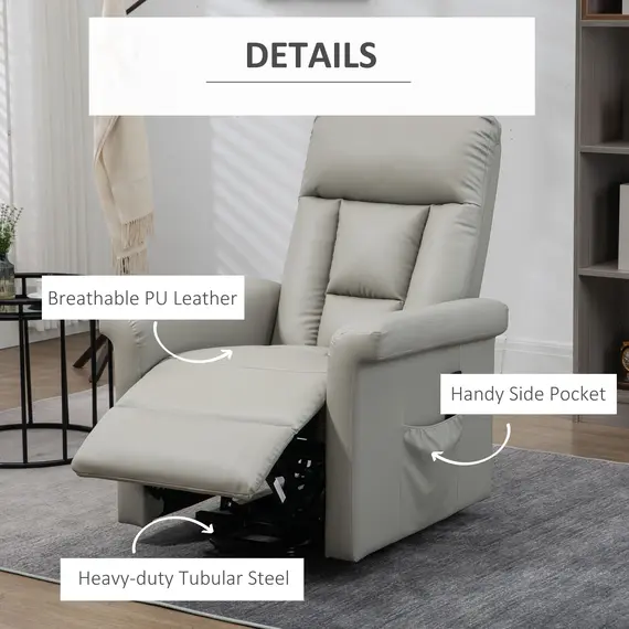 Buy Power Lift Chair Armchair for the Elderly, PU Leather Recliner Chair with Extended Footrest, Remote Control and Side Pocket, Grey, 4 image
