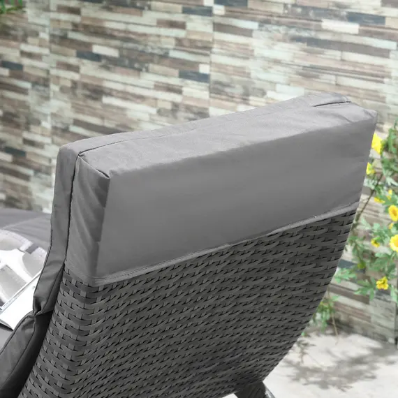 Buy Outsunny Folding Sun Lounger, PE Rattan Garden Lounger Chair with Soft Padded Cushion, Ergonomic Curved Design Sun Bed for Balcony, Garden, Grey, 7 image