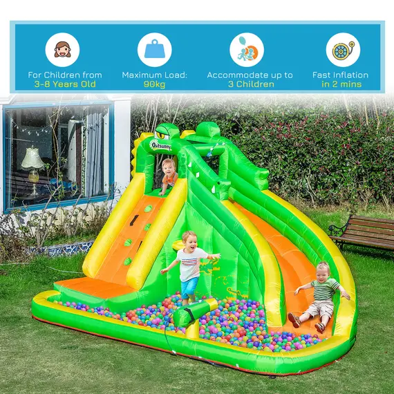 Buy Kids Bouncy Castle, 5 in 1 Large Crocodile Style Inflatable House Slide Basket Water Pool Gun Climbing Wall with Blower Carrybag for Kids Age 3-8, 3.85 x 2.85 x 2.25m, 6 image