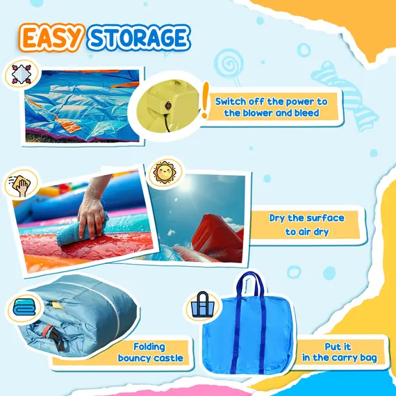 Buy Kids Bouncy Castle, 4 in 1 Large Sailboat Style Inflatable House Slide Trampoline Water Pool Climbing Wall with Blower Carrybag for Kids Age 3-8, 2.65 x 2.6 x 2m, 8 image