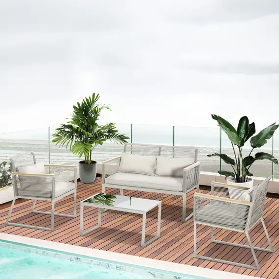 Buy 4 Pieces Rattan Garden Furniture Set - Grey, 2 image