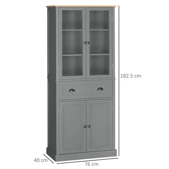Buy 180cm Tall Kitchen Pantry Cupboard, Freestanding Storage Cabinet with 5 Tier, Adjustable Shelves,  Drawer, Grey, 3 image
