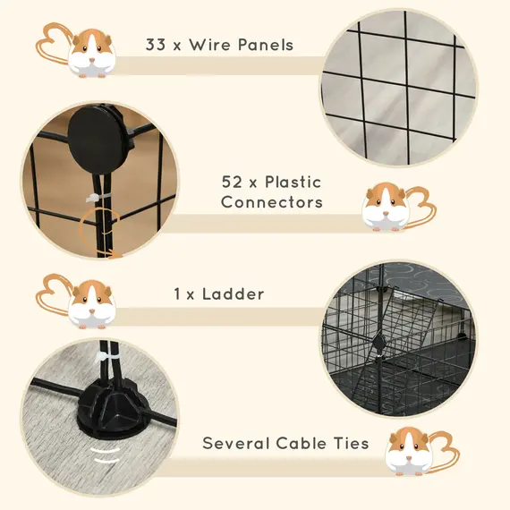 Buy Pet Playpen with Door, Guinea Pigs Metal Mesh Cage for Small Animal, Chinchilla, 175 x 105 x 70 CM, Black, 6 image