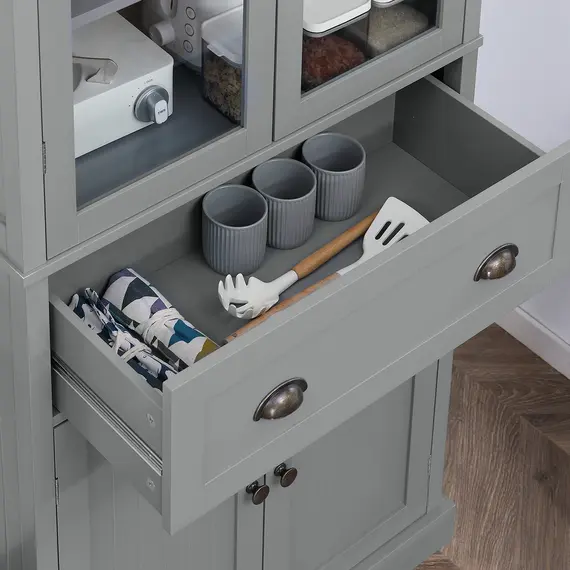 Buy 180cm Tall Kitchen Pantry Cupboard, Freestanding Storage Cabinet with 5 Tier, Adjustable Shelves,  Drawer, Grey, 8 image